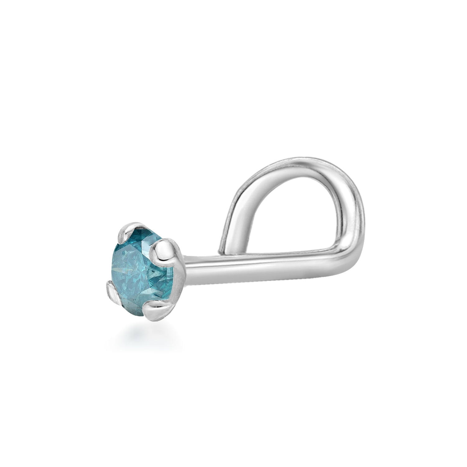 20 Gauge 14K White Gold Curved 0.05 Carat Blue Diamond Nose Screw