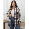 thumbnail image 3 of PPYOUNG Women's Plaid Shackets Flannel Long Sleeve Button Down Shirts Outwear Coat Jackets, Blue, 3 of 4