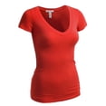 thumbnail image 4 of Essential Basic Women's Plain Short Sleeve V Neck T Shirt(3P-Ryl/Mstd/Red-S), 4 of 4