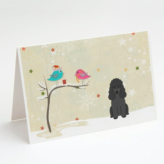 Christmas Presents between Friends Poodle - Black Greeting Cards and Envelopes Pack of 8