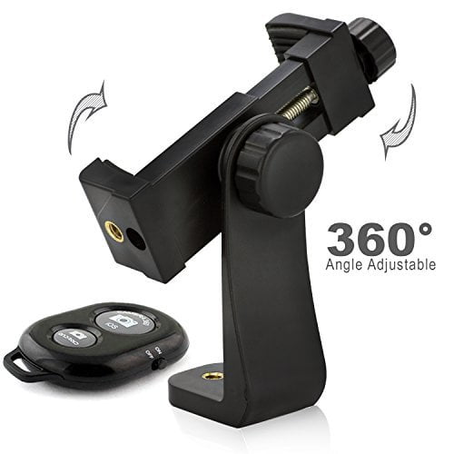 LimoStudio Universal Cell Phone Tripod Mount Adapter and Smartphone Holder & Bluetooth Remote Photo Shutter, Fits iPhone, Samsung, and all Phones, Rotates Vertically and Horizontally, AGG2452
