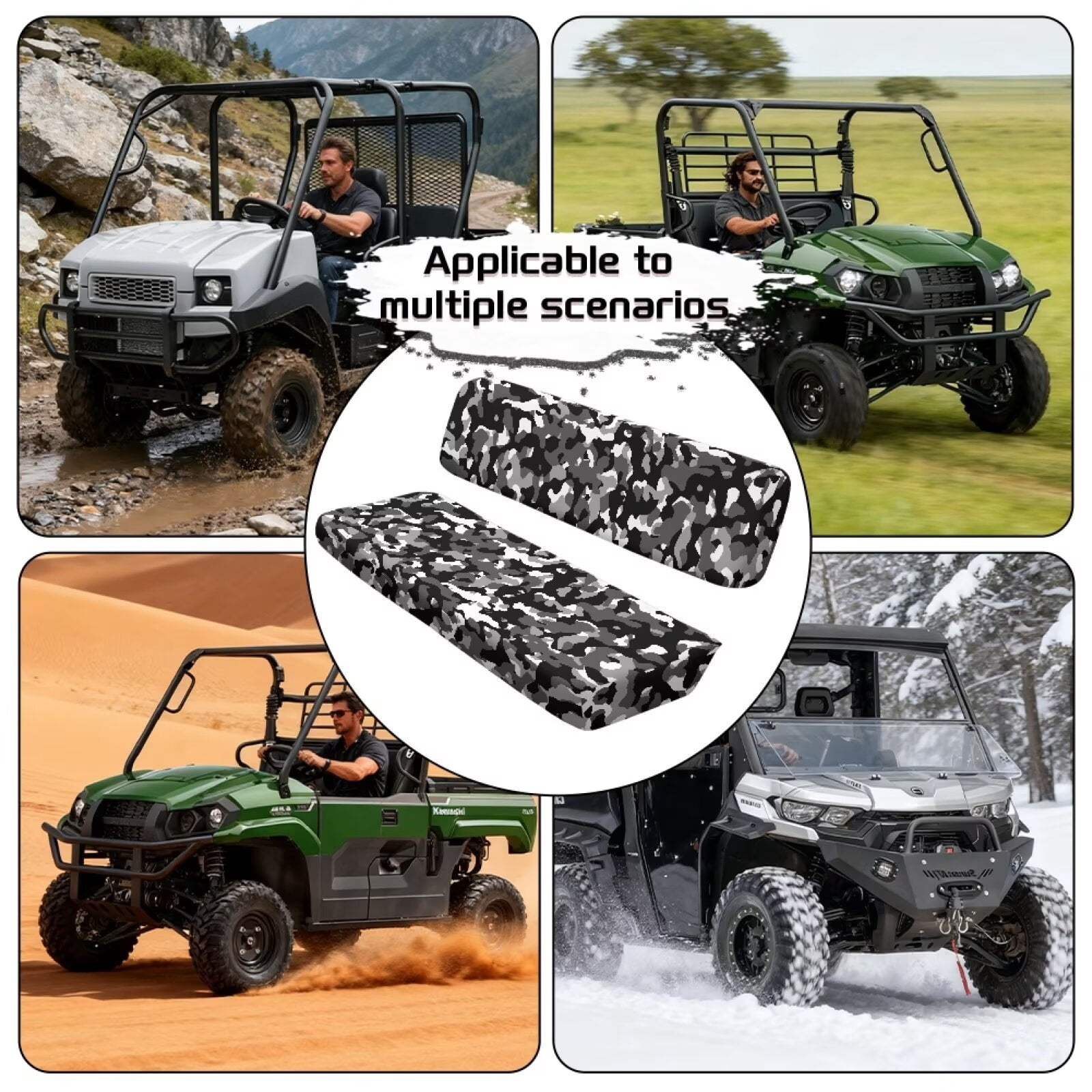 XYZCANDO Black Camo Seat Cover for UTV 2 Pack UTV Front Bench Seats Covers Compatible with Kawasaki Mule 4000 Elastic Polyester Replacement Bench Seat Cover Full Protection