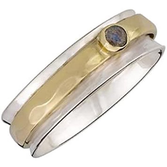 Energy Stone Teachers Ring Single Labradorite Cabochon Sterling Silver Meditation Spinner Ring (Style US70) (10)