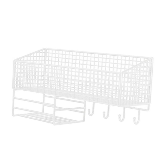 Luzkey Wall Mount Wire Basket Pantry Organizer Rack Mesh Bin Space Saving Metal Wire Fruit Basket Kitchen Storage for RV Home Garage White L with Hook