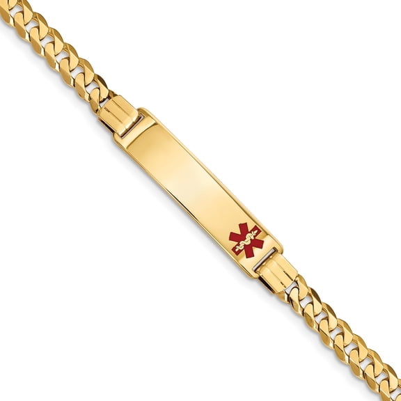 14K Medical Red Enamel Curb Link ID Bracelet in 14k Yellow Gold