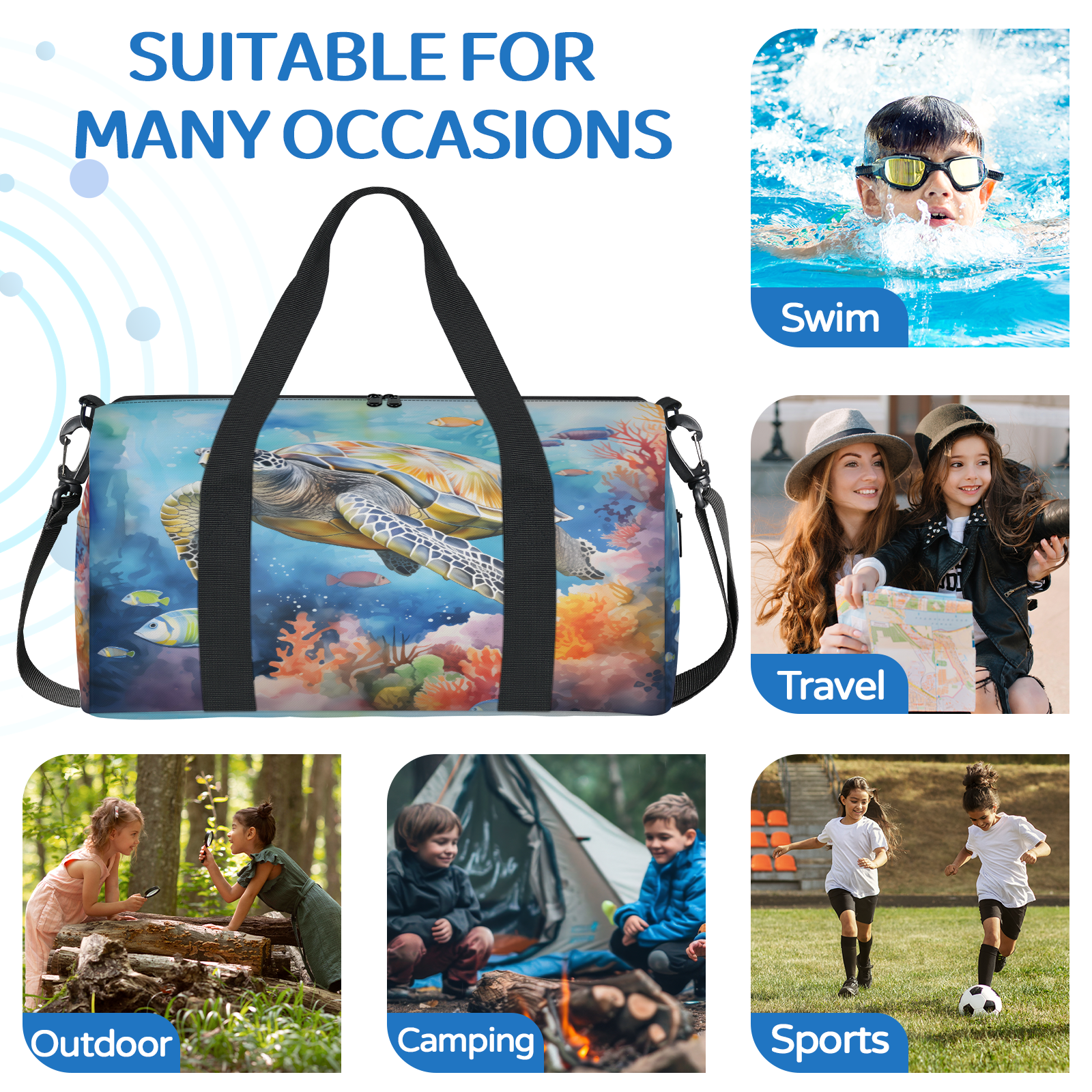 Herdesigns Sea Turtle Theme Travel Duffle Bag Sports Yoga Weekender Overnight Carry on Workout Bags Lightweight Waterproof Gym Tote Bag for Women