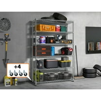 YRLLENSDAN Metal Storage Shelves for Garage, 2100Lbs Capacity Wire Shelving Unit with Wheels 48"Lx18"Wx72"H Utility Shelf Heavy Duty Garage Shelves and Storage for Basement Warehouse