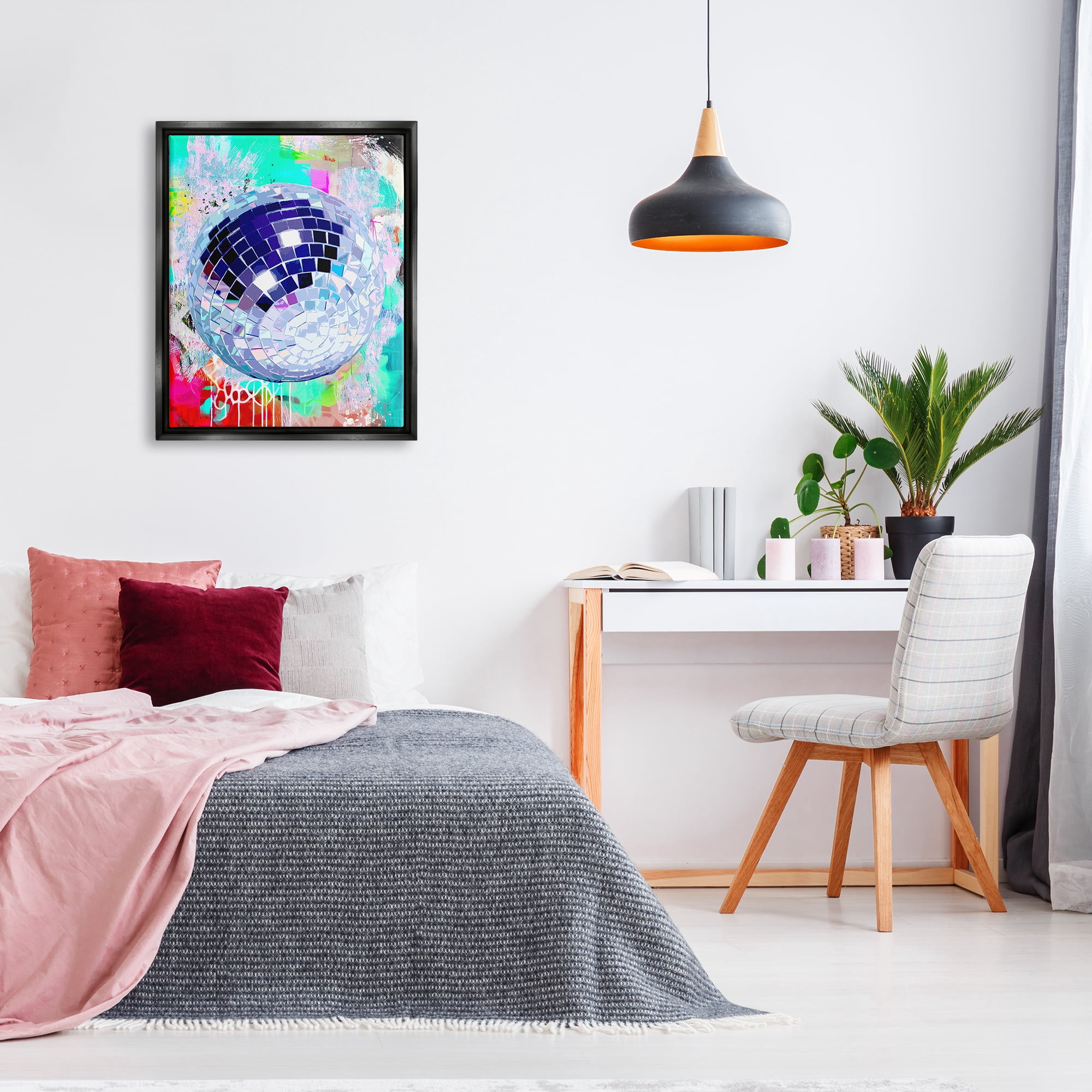 Stupell Industries Disco Ball on Graffiti Abstract Painting Black Floater Framed Art Print Wall Art, 25 x 31