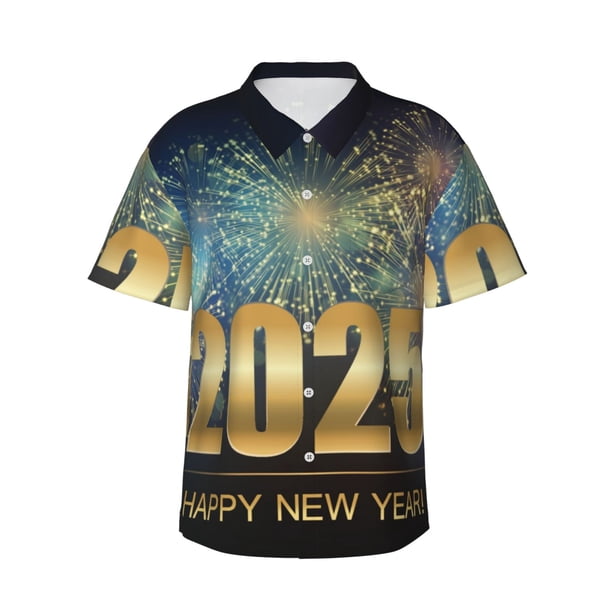 Balery 2025 New Year 5 Camisas hawaianas de manga corta para hombre, camisas playeras de corte holgado, camisas de vacaciones con botones,Large