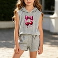 thumbnail image 4 of LJEFF Girls 2PC Cute Printed Short Sleeve Set, Breathable Soft Drawstring Lightweight Summer T-Shirt and Shorts Set Gray Size 8 Years, 4 of 6