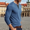 thumbnail image 4 of Domuza Men's Henley Long Sleeve Shirts Cotton 3-Button Casual Trendy T-Shirts Fall Solid Color Soft Comfy Regular Fit Basic Tee Blue L, 4 of 5