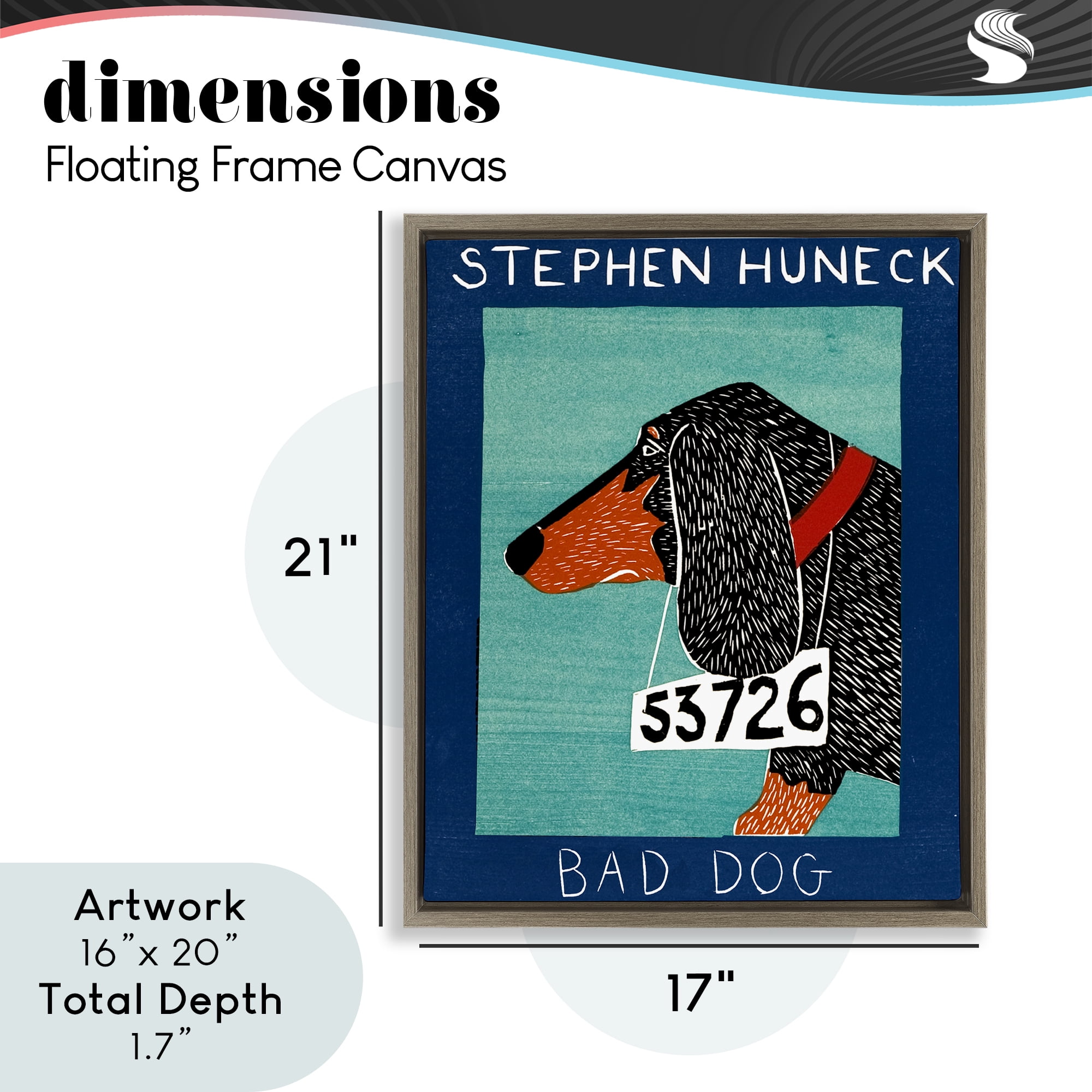 Bad Dog Dachshund Brown Framed Floater Canvas Wall Art, design by Stephen Huneck
