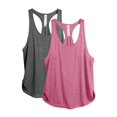 thumbnail image 1 of icyzone Camisetas sin mangas para entrenamiento para mujer, camisetas atléticas para yoga, espalda cruzada, camiseta sin mangas para correr, ajuste holgado (M carbón/rosa), 1 of 5