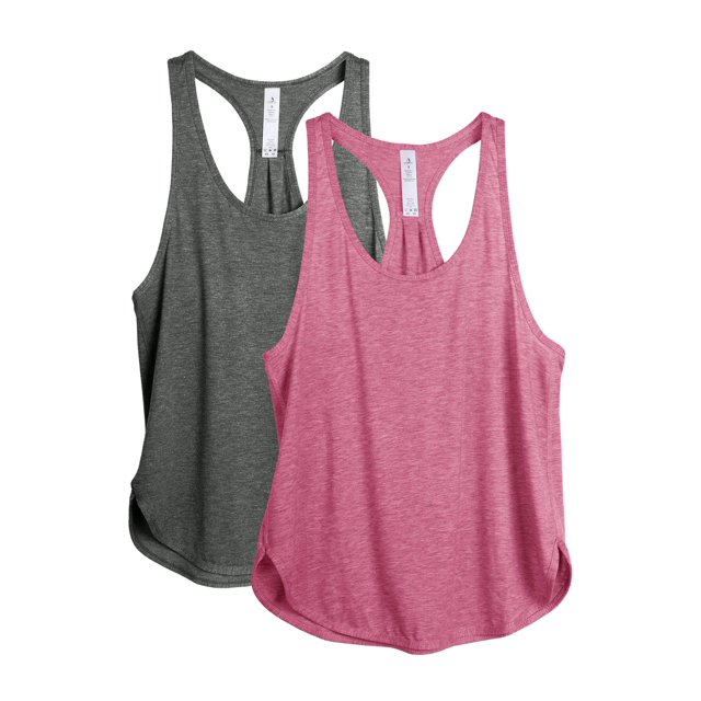 icyzone Camisetas sin mangas para entrenamiento para mujer, camisetas atléticas para yoga, espalda cruzada, camiseta sin mangas para correr, ajuste holgado (M carbón/rosa)