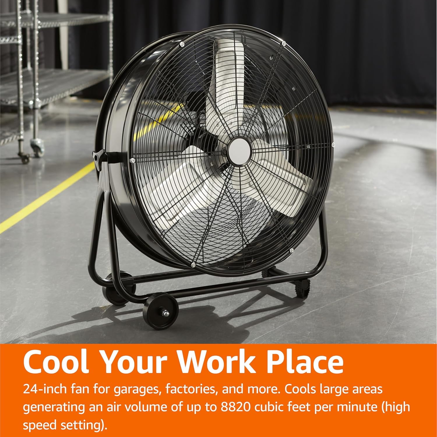 Drum Fan 24 Inch Heavy Duty Industrial Fan, High Velocity Shop Fan and Floor Fan with Aluminum Blades and Copper Motor for Warehouse Workshop Garage, Black
