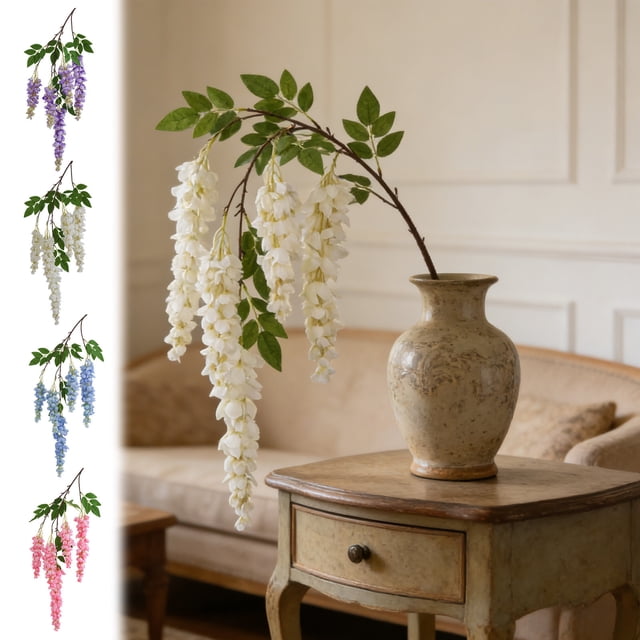 Tallos de Flores de Glicinia Artificiales - Enredadera Colgante de Plástico Realista, Azul MNFD