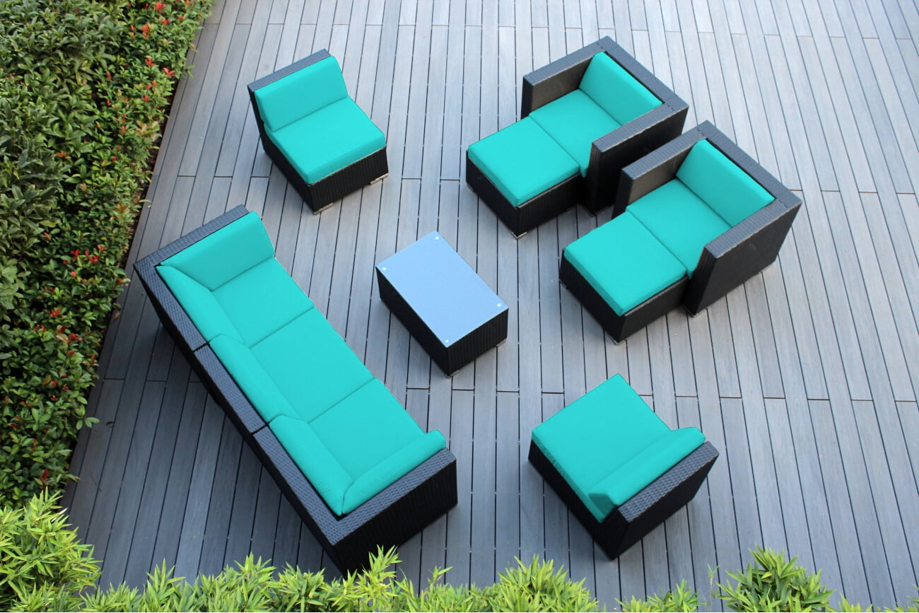 Ohana 10 Piece Outdoor Wicker Patio Furniture Sectional Conversation Set - Black Wicker