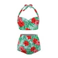 thumbnail image 3 of Suhoaziia Green Leaves Red Flowers Women Tankini Swimsuit 2 Piece Breathable Swimsuit Cover Up Bikini Underwear,Ruched Tie Knot Bathing Suits High Waist Bikini for Gym Sports Size M, 3 of 6