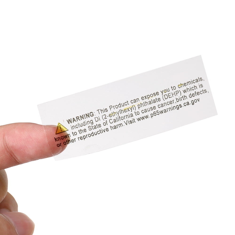 California Prop 65 Warning Labels – 500 Count Clear Transparent Stickers 1" x 2-5/8" DEHP Compliant Safety Labels for Packaging & Shipping