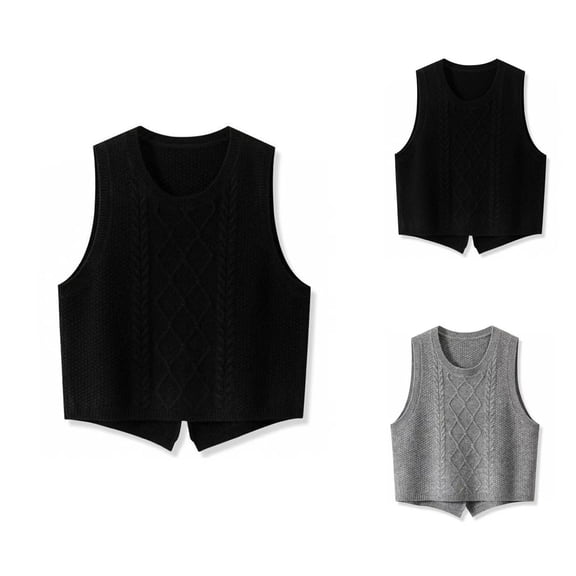 Sweater Vest for Women Crew Neck Simple Style for Versatile Styling Women Fashion Solid Vest Casual Loose Short Split Knit Sweater Vest
