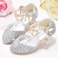 thumbnail image 2 of hoksml Girls Glitter Princess Heels with Star Ankle Strap, Sparkly Low Heel Dress Shoes for Wedding Party Pageant and Holiday Wear, 2 of 7