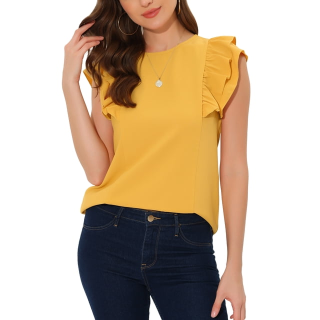 INSPIRE CHIC Blouse Décontractée d'Été pour Femme à Col Rond et Manches Courtes TP Jaune