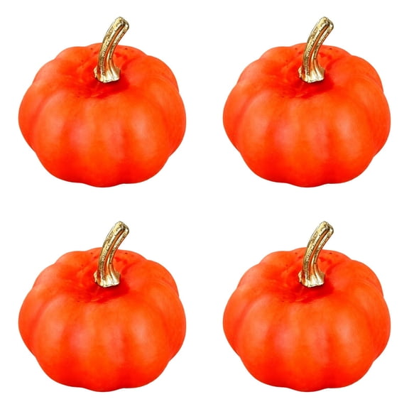 4PC Small Artificial Orange Faux Pumpkins, Mini Decorative Pumpkins for Fall, Thanksgiving Table Centerpiece Decor, Halloween Realistic Pumpkin Decoration Ornaments for Seasonal Household Display