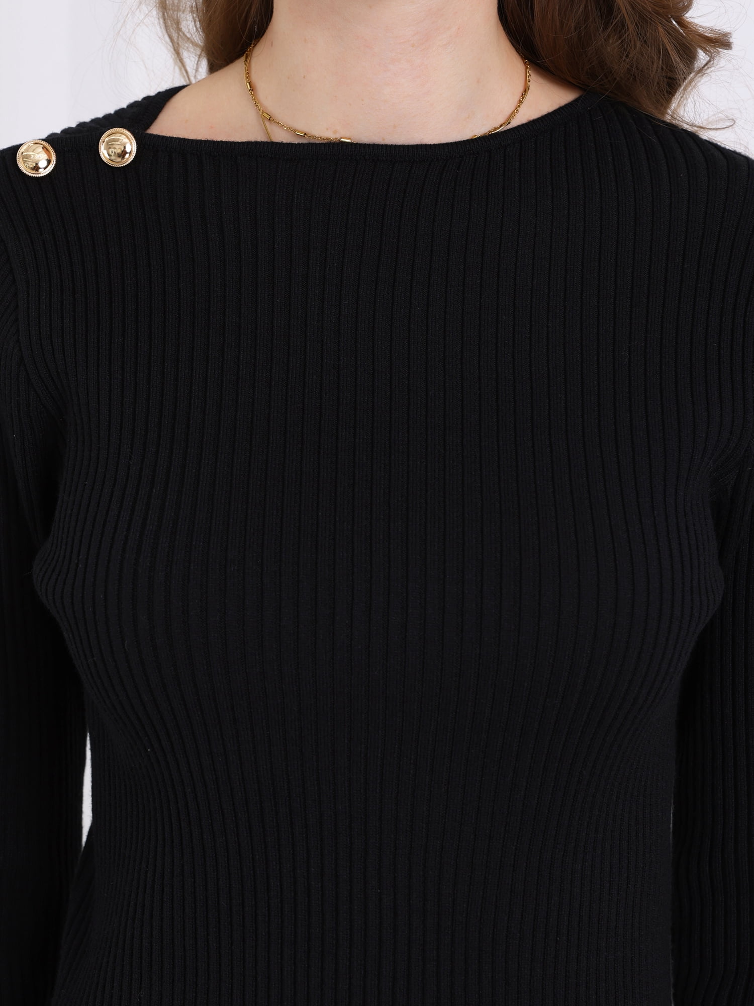 DARING DIVA Long Sleeve Pullover Sweater Boat Neck Ribbed Knit Top 2XL Black