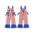 thumbnail image 2 of BemeyourBBs Kids Toddler Baby Girl 4th of July Outfit Patriot Independent Day Clothes Summer Romper Overalls Sleeveless Stars and Stripes Print Bow Jumpsuit Toddler Baby Girl Fourth of July Outfit, 2 of 9
