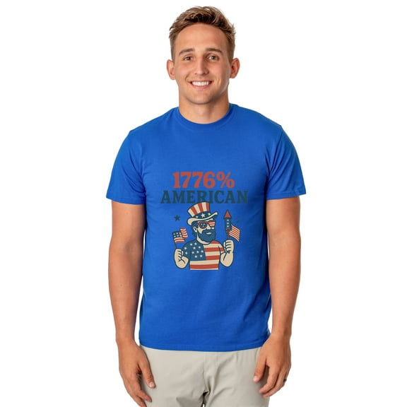 Fourth of July Men's T-Shirt 1776% American Patriotic Summer Novelty Funny Short-Sleeve Graphic Print Tee