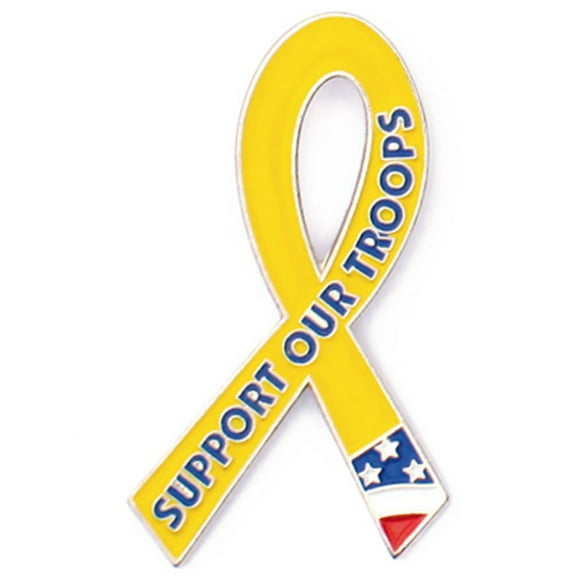 Support Our Troops Yellow Awareness Ribbon Enamel Lapel Pin