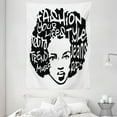 thumbnail image 1 of Urban Graffiti Tapestry, Fat Cap Spray Painted Style Typographic Words on a Afro Haired Girl, Wall Hanging for Bedroom Living Room Dorm Decor, 60W X 80L Inches, Black and White, by Ambesonne, 1 of 2