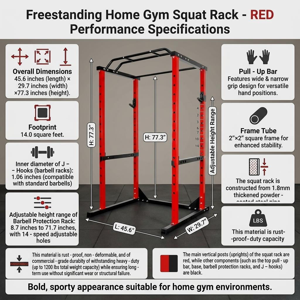 Tanfengu 1200LBSAdjustable Power Cage Squat Rack, 14-Level Height Power Rack with Safety Bars, for Home Gym Bench Press & Strength Training