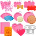 thumbnail image 1 of 8 Pieces Dog Bone Silicone Mold Media Player Silicone Mold Football Rugby Round Shape Heart Shape Butterfly Skeleton Epoxy Resin Molds with 20 Key Rings for DIY Crafts Making, 1 of 7
