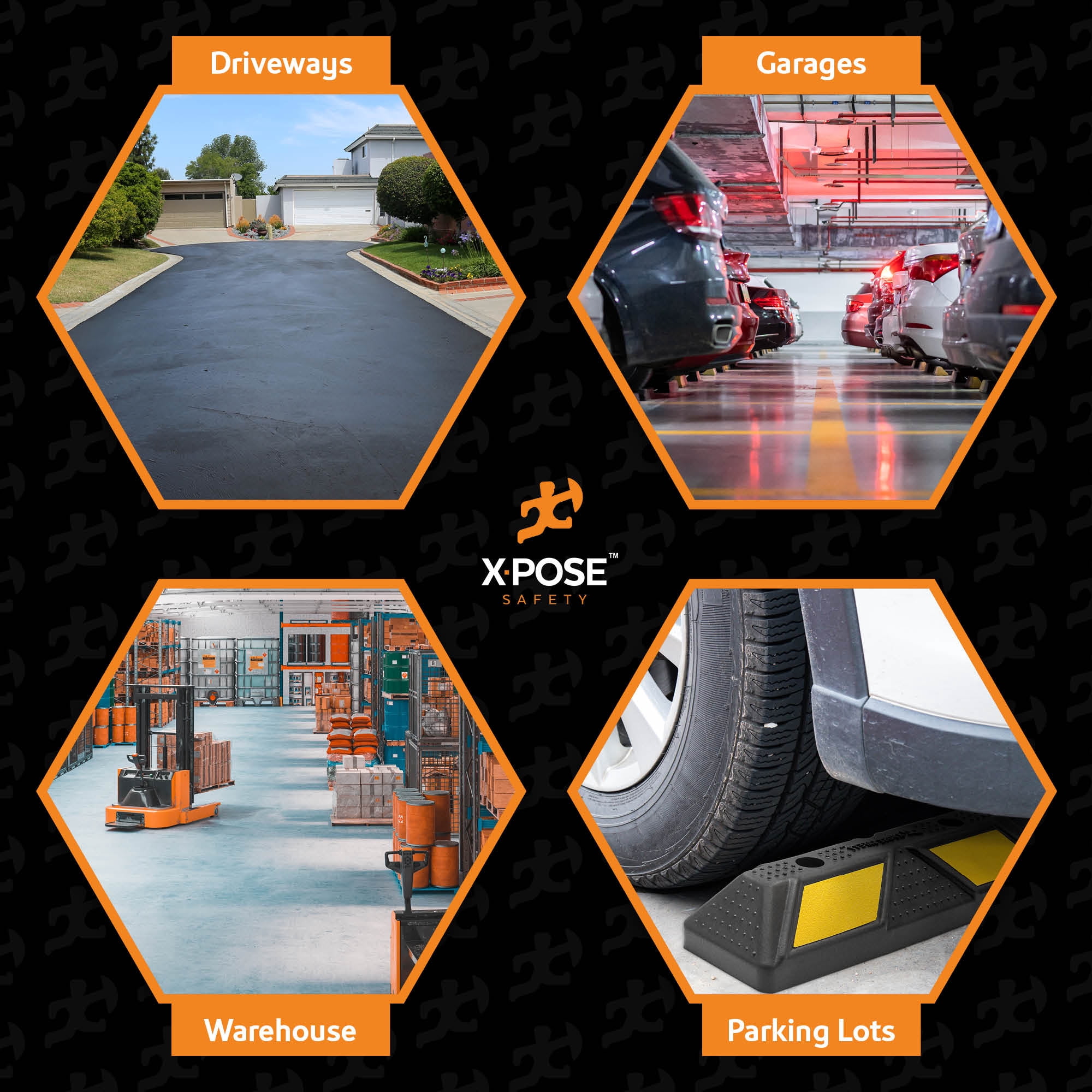 Xpose Safety Parking Block Curb Stop, 22" Heavy Duty Parking Stop Protect Vehicles Walls Yellow Reflective Strip, Car Tire Stopper, Wheel Stop Bumper, Parking Stopper for Garage, Driveway 24 Pack