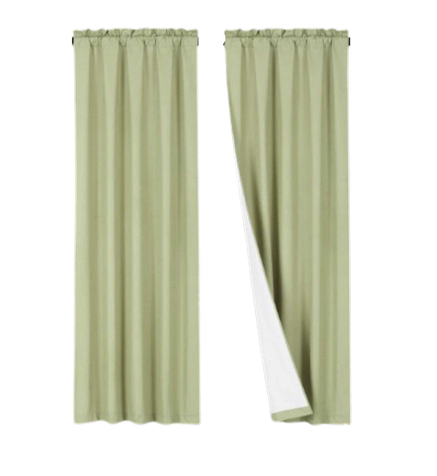 Gorgeous Home Linen Set of 2 Panels Matte Finish Green Sage Solid Window Curtain Rod Pocket R64 84 Length