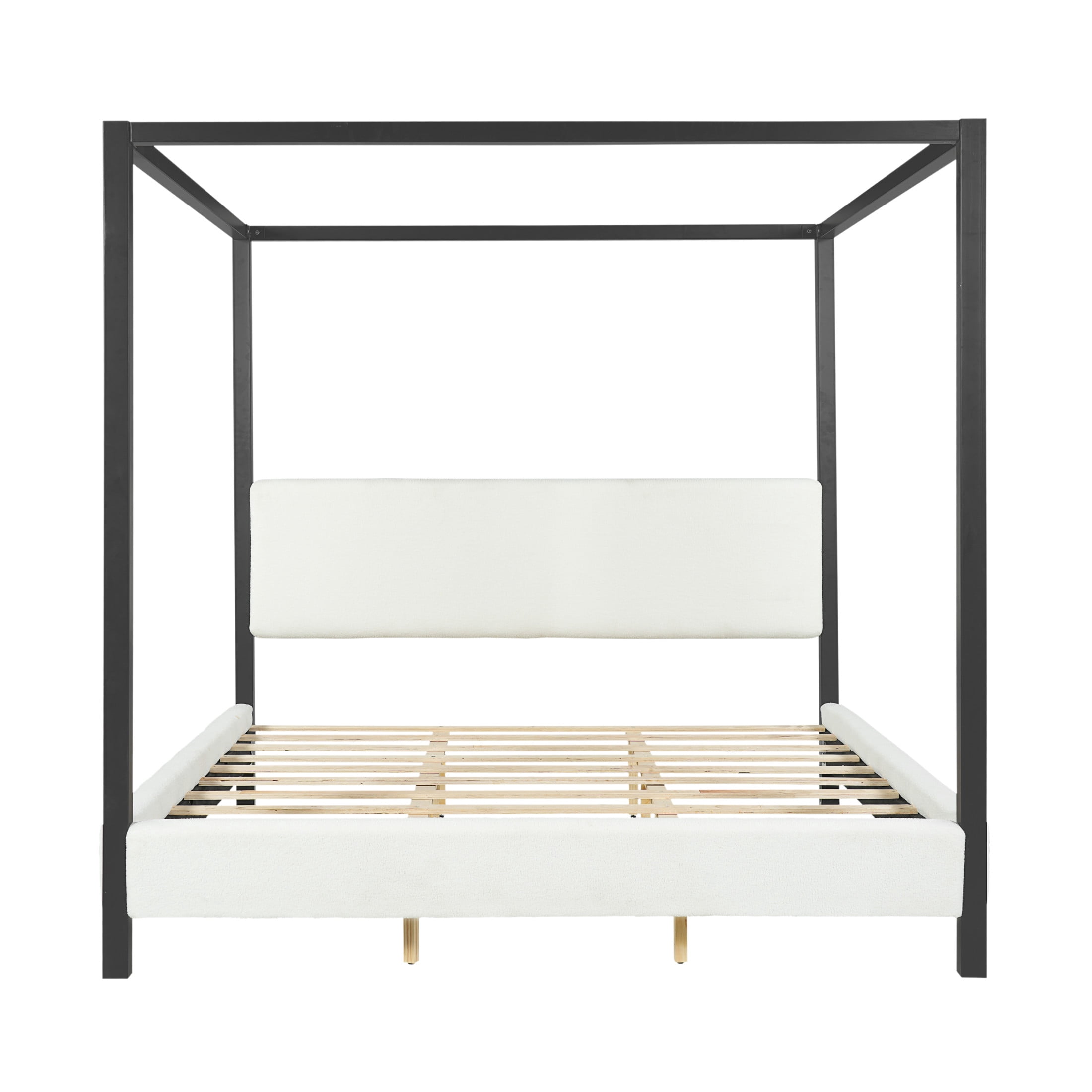 Christopher Knight Home Modern King Metal Canopy Bed Frame with Boucle Upholstery, Black+White