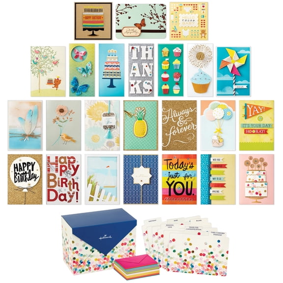Hallmark Assorted Boxed All Occasion Handmade Greeting Cards (Polka Dot)—Birthday, Baby, Wedding, Sympathy, Thinking of You, Thank You, Blank, Pack of 24 With Organizer Box