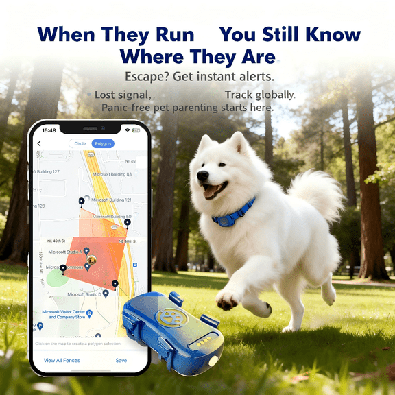 Pet GPS Locator for Dogs Cats, Free Built-in SIM, Worldwide WiFi Tracking Geofence Alert