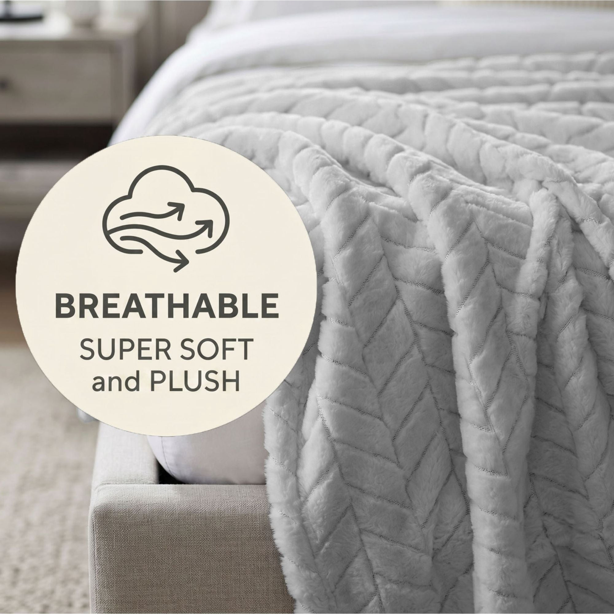 Superior Hope Herringbone Fluffy Fleece Blanket, King Size, Platinum