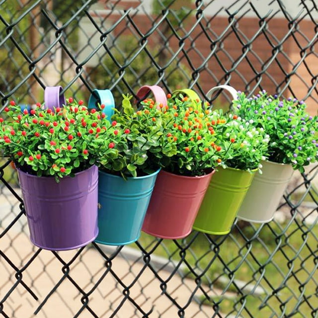 Flmtop Space-saving Flower Bucket with Hook Iron Detachable Hanging Plant Holder for Railing