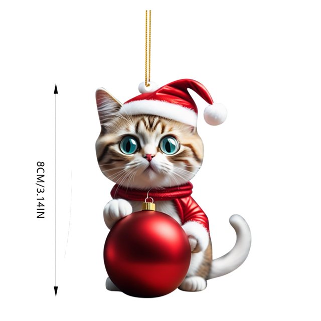 2 colgantes navideños de gatos, acrílicos 2D, para árbol de Navidad, divertidos adornos navideños de gatos, colgantes navideños, joyas para árbol de Navidad.