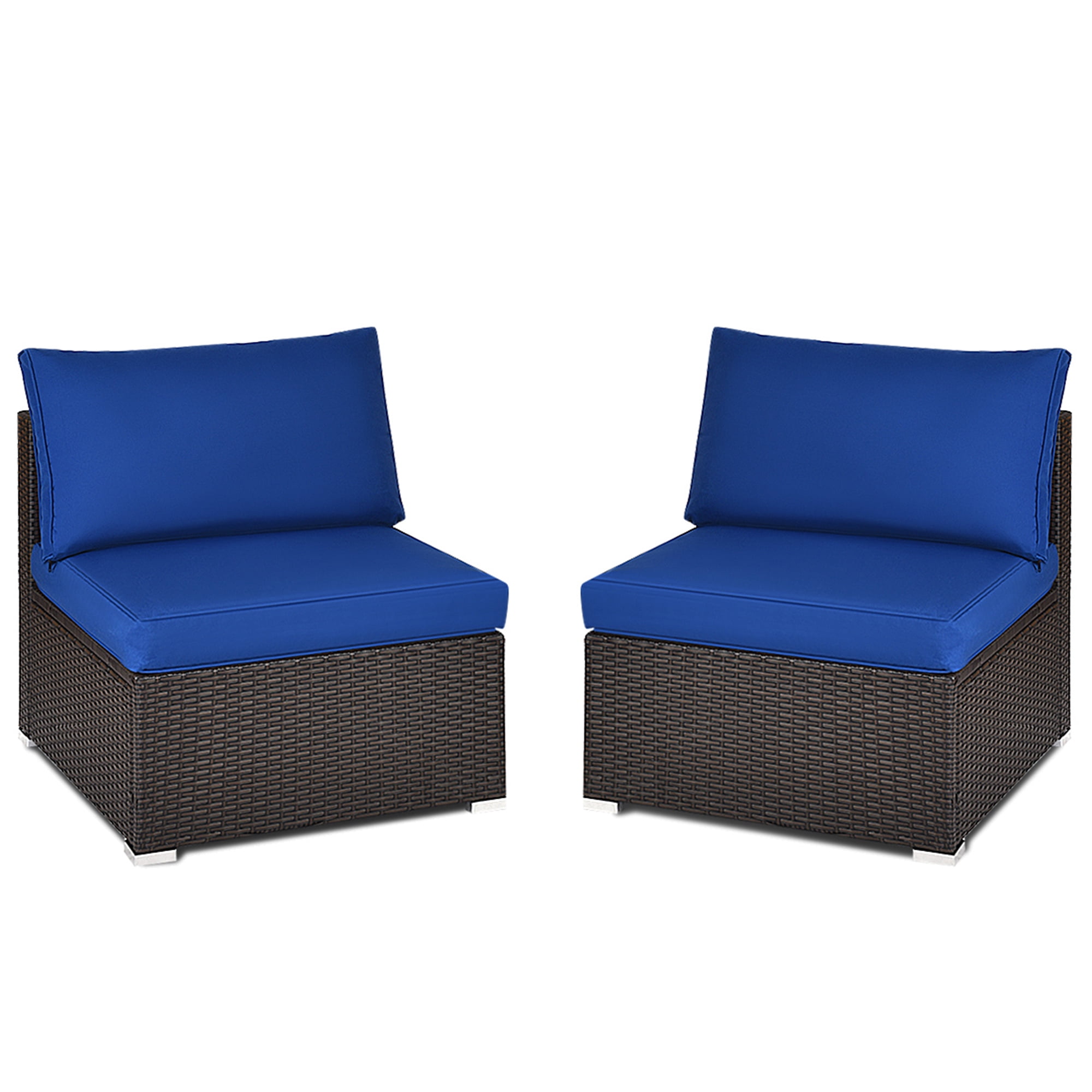 Gymax 2PCS Patio Sectional Armless Sofas Rattan Furniture Set Outdoor w/ Cushions
