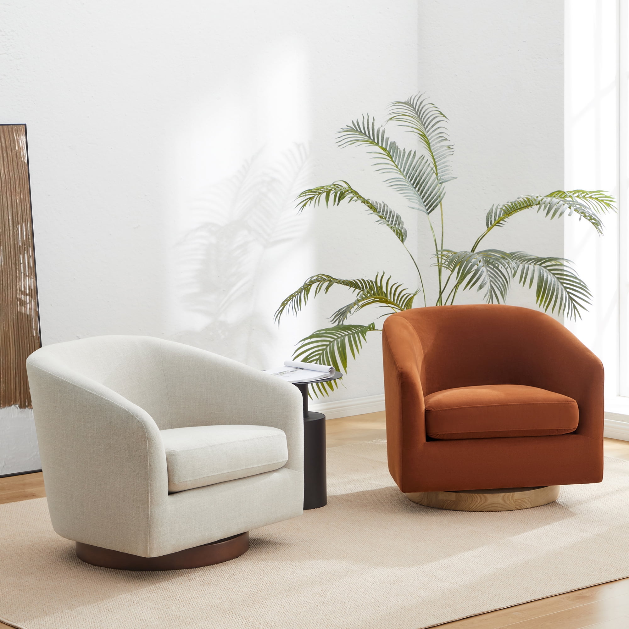 CHITA Swivel Accent Chair Velvet, Round Barrel Arm Chair Living Room, Burnt Orange