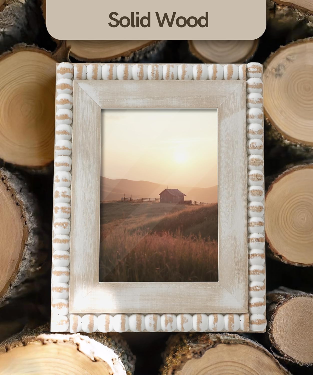 Afuly 8X10 Farmhouse Picture Frame Bohemian White Beads Photo Frame Wooden Worn Wall Mounted Tabletop Vertical Decoration Gift for Family, Couple, Friends