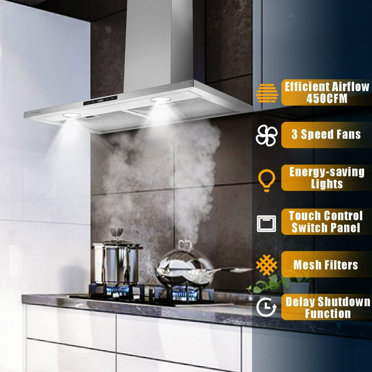 30 in Stainless Steel Wall Mount Range Hood Stove Vented Extractor Kitchen  Touch