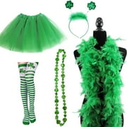 SwiftWear St.Patrick's Day Parade Costume Accessories Set Shamrock Headband Necklace Clover Striped Socks Tutu Skirt Decoration Party Supplies