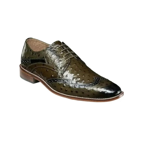 25537 Stacy Adams Leather Shoes Gennaro Wintip Ostrich Print Olive Green