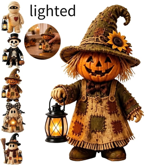 Patchwork Ghost Resin Figurine Halloween Vintage Decor Nostalgic Halloween Decor Woven Ghost Decor Halloween Pumpkin Decor Halloween Desk Decor Halloween Witch Lamp For Entryway,Lighted-E