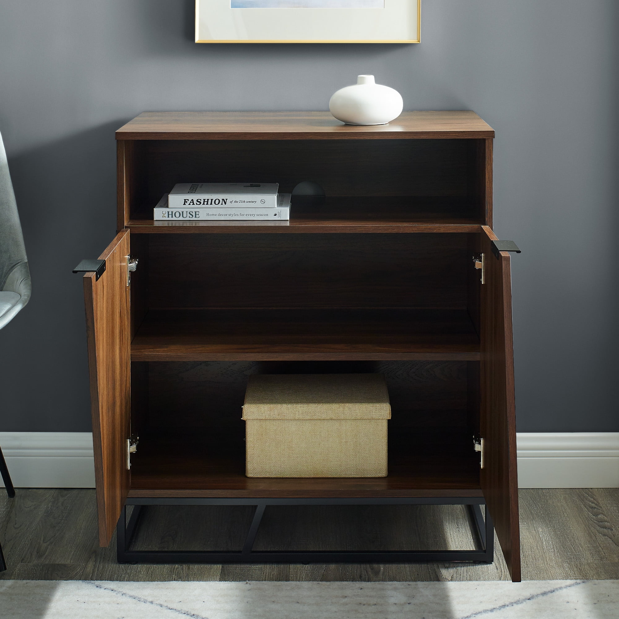 Manor Park Modern Angled Door Accent Cabinet, Dark Walnut
